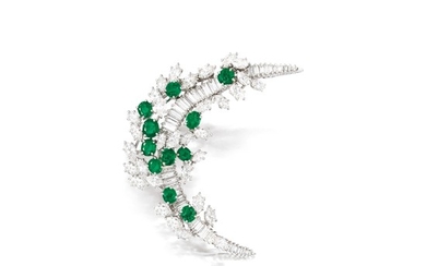 Diamond and Emerald Clip Brooch