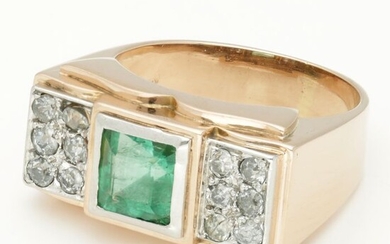 18 kt. Bicolour, Gold - Ring - 1.15 ct Emerald - 0.36 ct Diamond