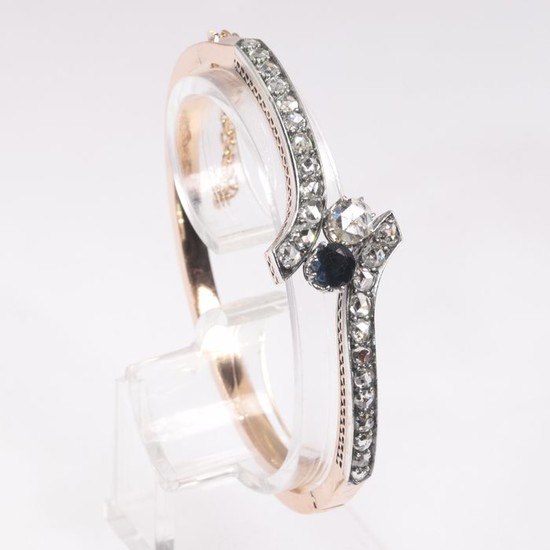 18 kt. Pink gold, Silver - Bracelet, Original Victorian bangle - Anno 1900 - 25 Diamonds - 0.90 ct Sapphire - Diamonds, Natural (untreated)
