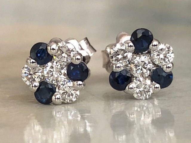 18 kt. White gold - Earrings - 0.50 ct Diamond - Sapphires
