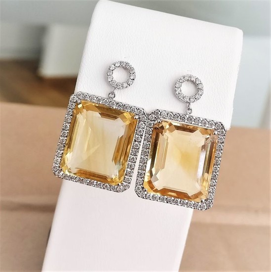 18 kt. White gold - Earrings - 36.49 ct Citrine - Diamonds