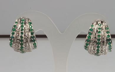 18 kt. White gold - Earrings - Diamonds, Emeralds