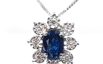 18 kt. White gold - Necklace - 0.55 ct Sapphire - Diamonds