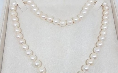 18 kt. White gold - Necklace - 190.00 ct Japanese Akoya pearls 9 mm - Diamonds