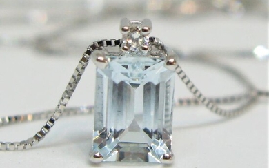 18 kt. White gold - Necklace with pendant - 1.03 ct Aquamarine- Diamonds