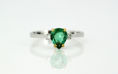 18 kt. White gold - Ring - 0.50 ct Emerald - Diamonds