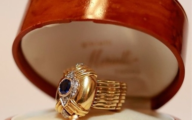 18 kt. Yellow gold - Bracelet, Ring - 0.82 ct Sapphire - Diamonds