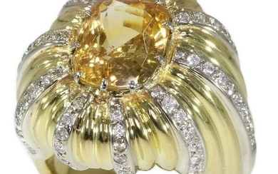 18 kt. Yellow gold - Ring - 6.56 ct Sapphire - Diamonds, total diamond weight 1.44, French Vintage Sixties