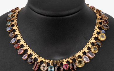 18 kt gold coloured stone-necklace , YG 750/000, 33 bevelled...