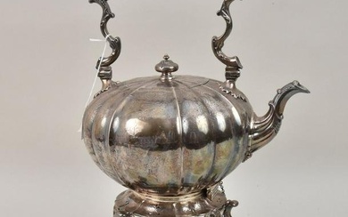 1840s Victorian English Sterling Gourd-Form Kettle on Stand - A gourd-form sterling tea kettle on a