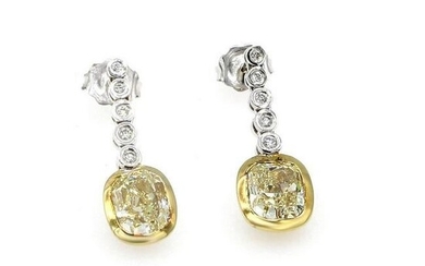 18K 2 Tone Gold Fancy Yellow Diamond Drop Earrings