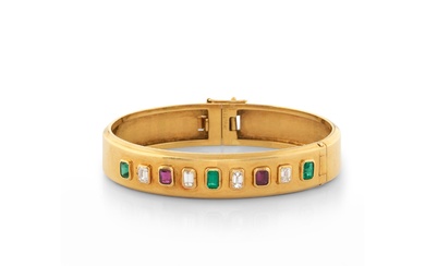 18K Gold, Ruby, Emerald, and Diamond Bracelet