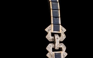18K White Gold Blue Sapphire Diamond Bracelet