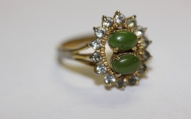 18Kt Gold Plated Jadeite and Cz Ring