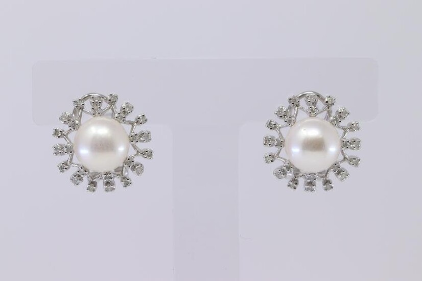 18Kt Ladies Diamond & Pearl Earrings