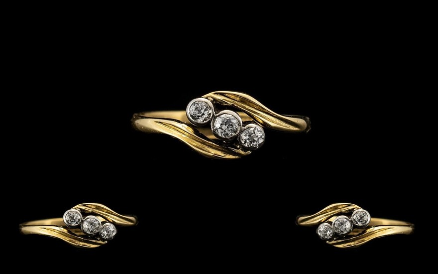 18ct Gold Pleasing Petite 3 Stone Diamond Set Dress Ring, Di...