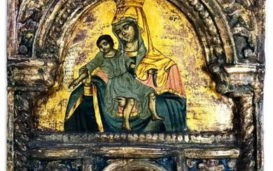 18th Century Greek School Madonna Child and Saints Icon