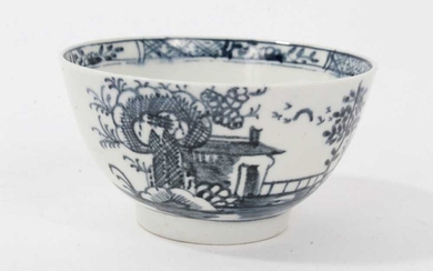 18th century Lowestoft blue and white porcelain tea bowl, decorated with a chinoiserie pattern, ex. Sutherland collection