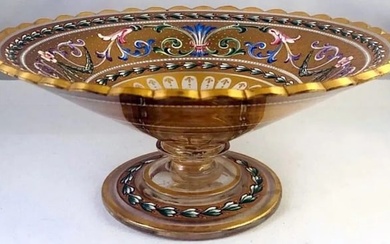 19TH C. ENAMELED AND GILT MOSER DISH