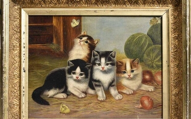 19TH C. OIL ON CANVAS KITTENS BY C BENTS