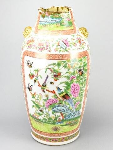 19th C Chinese Rose Canton Porcelain Floor Vase