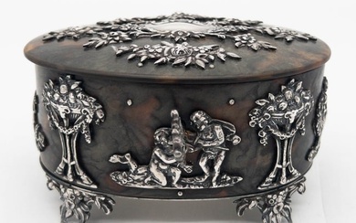 19th C. English sterling silver oval jewel casket