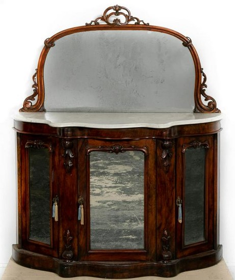 19th C. Rosewood Rococo Revival Mirrored Sideboard