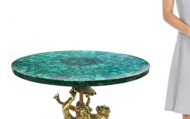 19th C Russian Malachite Figural Bronze Side Table