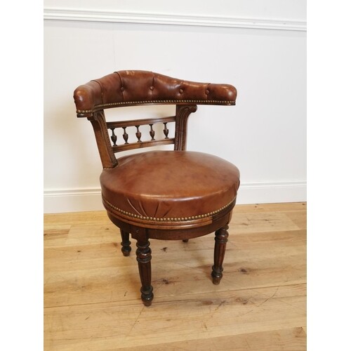 19th C. leather upholstered mahogany revolving desk chair ra...