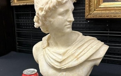 19th c marble carved Roman bust of Gentleman, marbe base has cracks and repaired, just as we found
