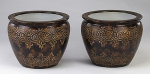 (2) Chinese inspired ceramic fishbowls