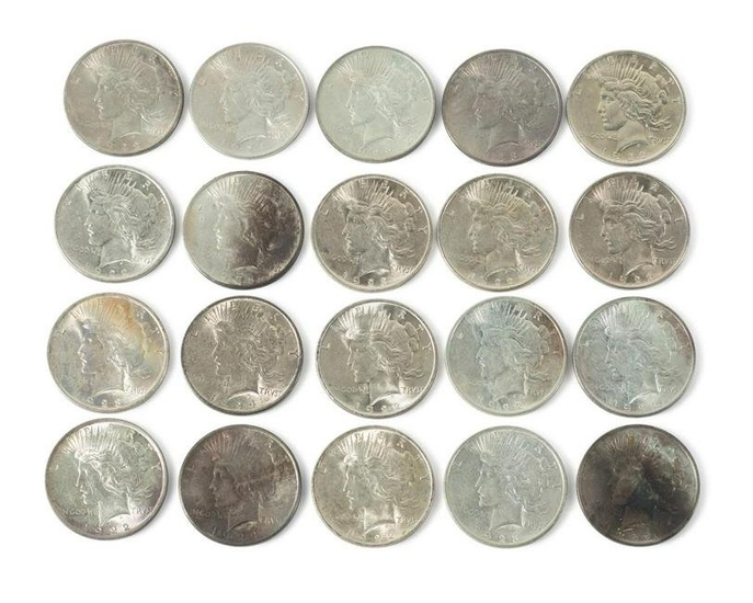 20 UNITED STATES SILVER PEACE DOLLAR COINS