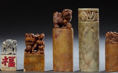 Group of Ten Chinese Carved Soapstone and Marble Chops