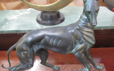 20th Century dark patinated bronze figure of a greyhound on ...