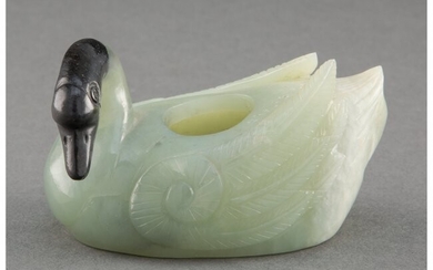 25057: A Chinese Carved Bowenite Duck Form Inkwell 2-1/