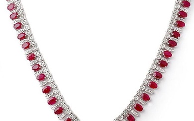 26 ctw Ruby & Diamond Necklace 18k White Gold