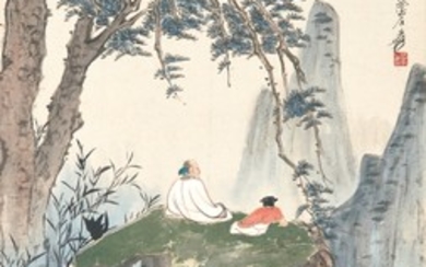 SCHOLAR RESTING UNDER PINE TREE, Zhang Daqian (Chang Dai-chien, 1899-1983); Pu Ru (1896-1963)