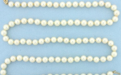 29 Inch Akoya Pearl Strand Necklace in 14K Yellow Gold