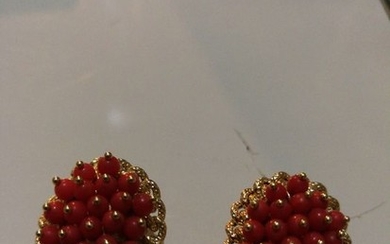 Dml - 18 kt. Yellow gold, Red coral - Earrings Coral