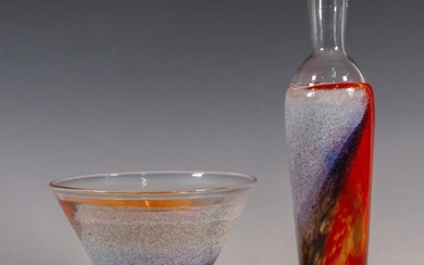 2pc Kosta Boda by Kjell Engman Art Glass Bowl and Vase