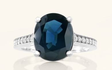 3.55ct Dark Blue Natural Sapphire And Diamonds Ring - 14 kt. White gold - Ring - 3.55 ct Sapphire - Diamonds, no reserve