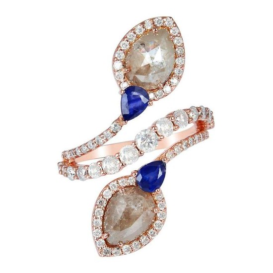 3.75 Carat Diamond Blue Sapphire 18 Karat Ring