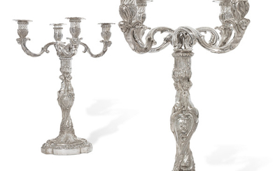 A PAIR OF VICTORIAN SILVER-PLATED CANDLESTICKS WITH SILVER BRANCHES, MARK OF JAMES BARCLAY HENNELL, LONDON, 1880