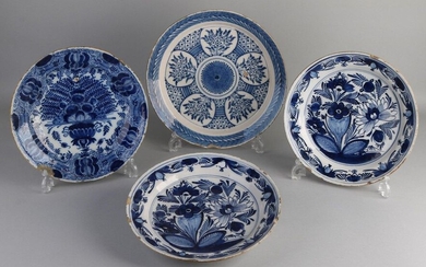 4x Delft plates, 18th century