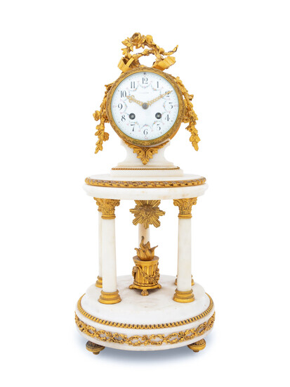 A French Gilt Bronze Mounted Marble Portico Clock