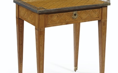 A FRENCH ORMOLU-MOUNTED TULIPWOOD, FRUITWOOD AND PARQUETRY OCCASIONAL TABLE, 18TH CENTURY AND LATER