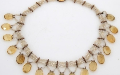 14K Pearl and Citrine Choker Necklace