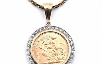 1968 Sovereign Coin with diamond bezel and 14K Yellow