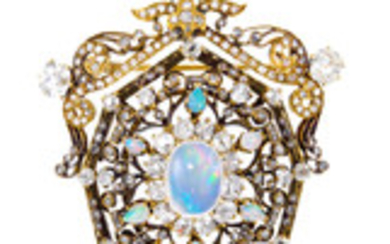 A 19th Century opal and diamond pendant/brooch