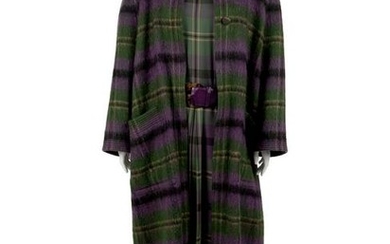 An Adele Simpson Purple Tartan Wool Coat, Dress, Belt
